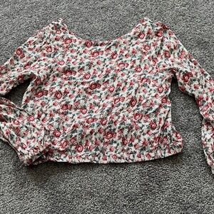 LOFT Red and Gray Floral Blouse